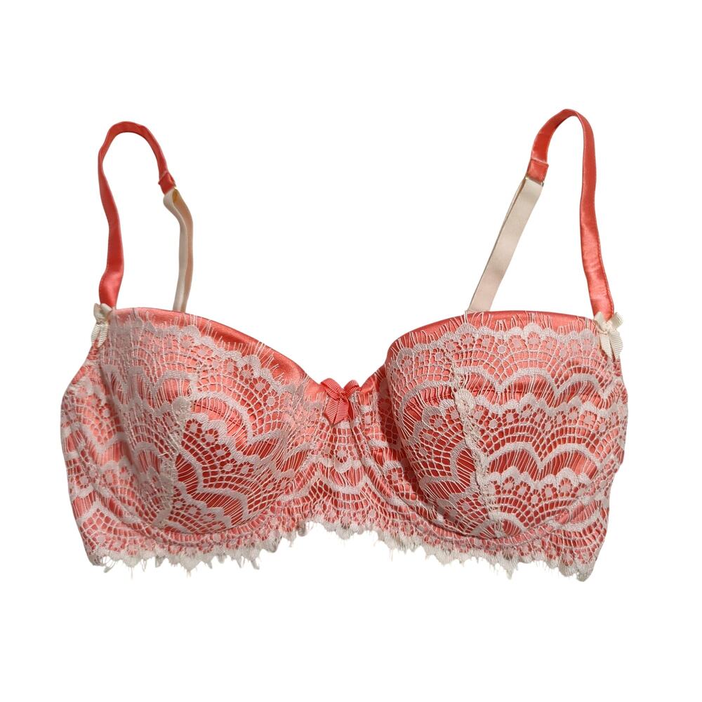 Mimi Holliday Silk Blend Lace Balconette Bra Peach Coral Pink Cream 36D